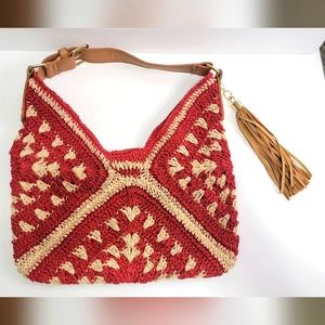 Franco Sarto Havana Woven Slouchy Hobo  Bag Leather Strap